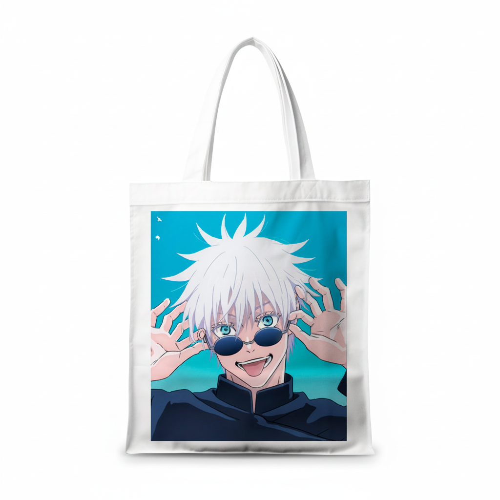 Сумка-шопер Магічна битва Jujutsu Kaisen Сатору Годжо 39x35 см біла з льону 17314 — превʼю 2