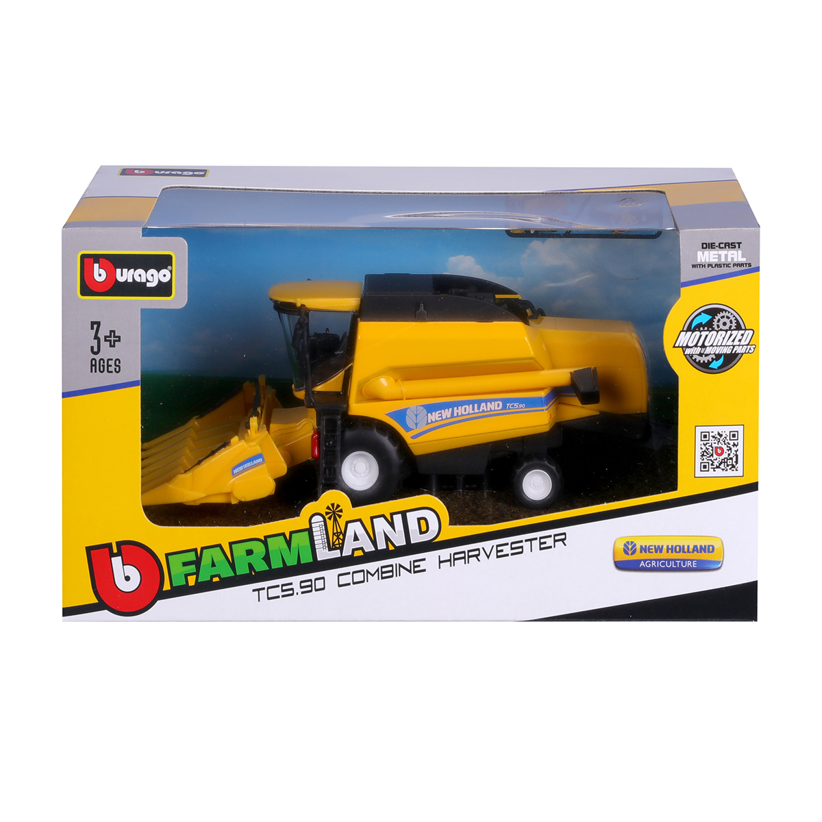 Автомодель Bburago New Holland TC5.90 зернозбиральний комбайн з жаткою 18 см Жовто-чорний — превʼю 17