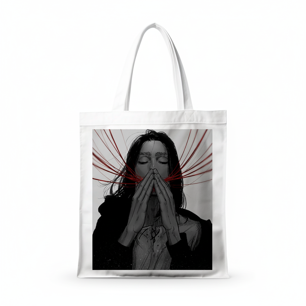 Сумка-шопер Атака титанів Attack on Titan Ерен Єгер 39x35 см біла з льону 11419 — превʼю 2