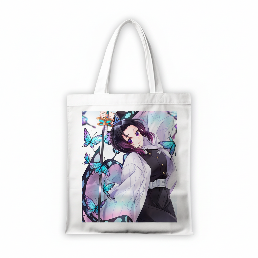Сумка-шопер Клинок який знищує демонів Demon Slayer: Kimetsu no Yaiba Сінобу Кочо 39x35 см біла з габардину 6605 — превʼю 2
