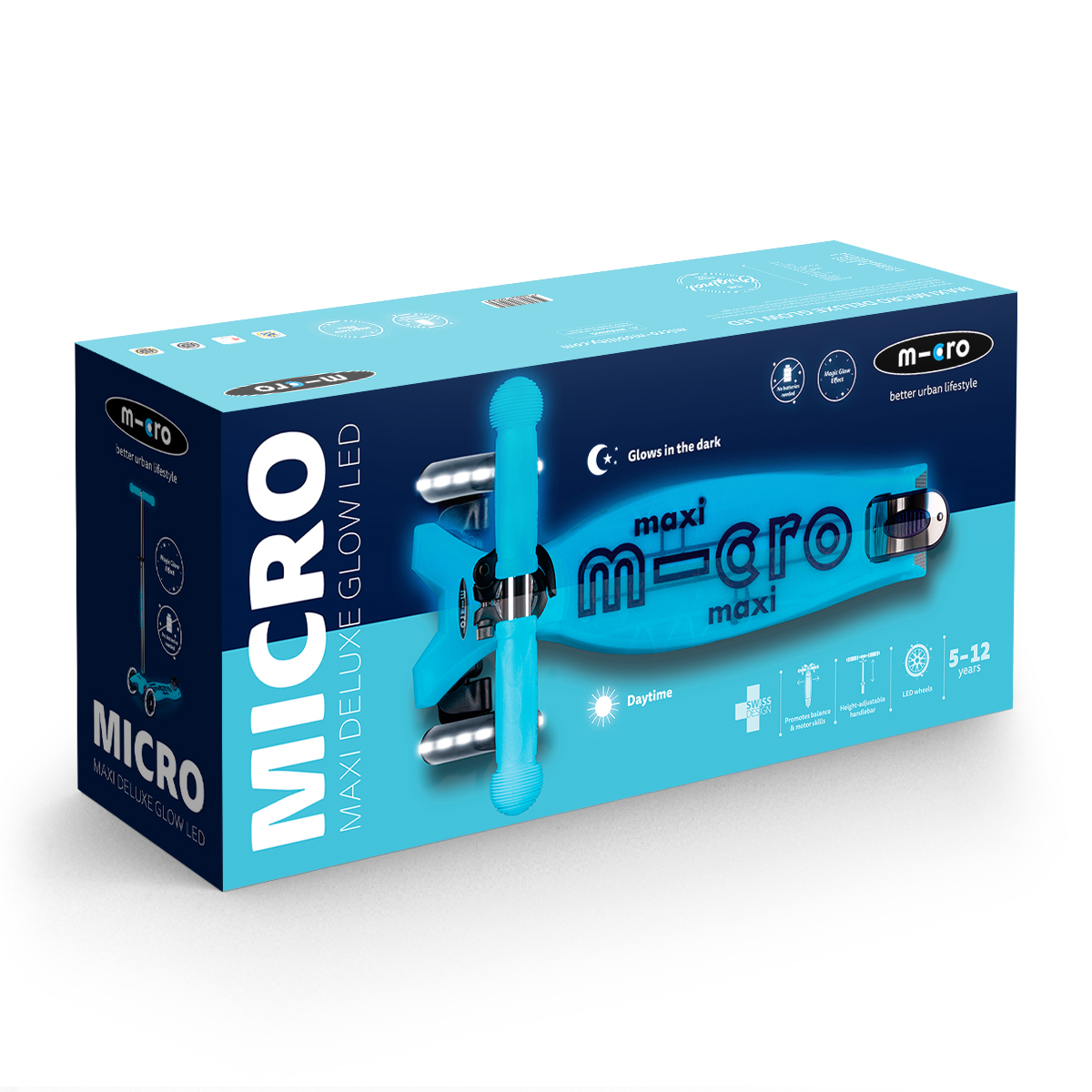 Самокат дитячий триколісний Micro Maxi Deluxe Glow LED зі світлом Блакитний — превʼю 17