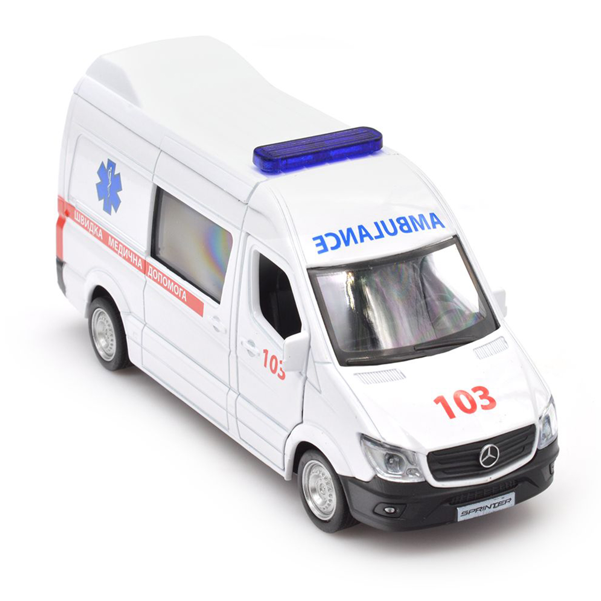 Автомодель TechnoDrive Mercedes-Benz Sprinter Швидка допомога 1:32 металева — превʼю 19