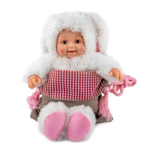 Лялька-пупс Anne Geddes Маленьке Зайченя з сумкою та стікерами 23 см Біла — превʼю 1
