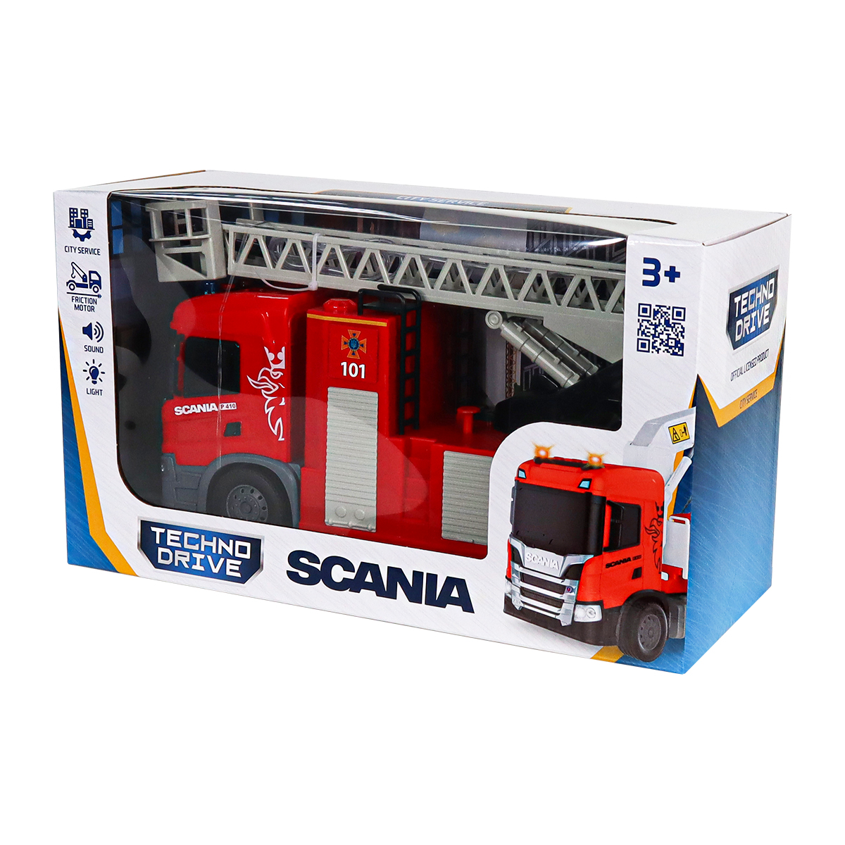 Пожежна машина Scania Techno Drive 31 см зі світлом звуком та функцією води — превʼю 17