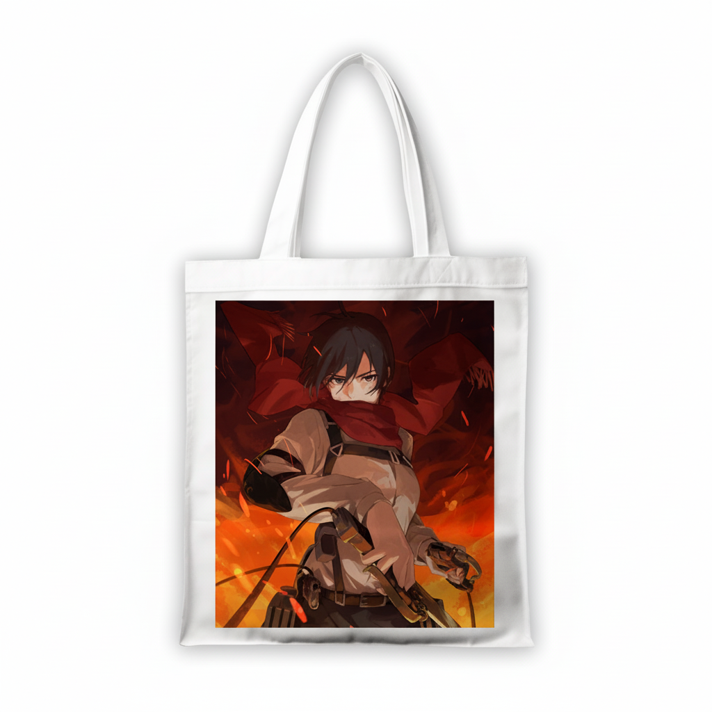 Сумка-шопер Атака титанів Attack on Titan Мікаса Акерман 39x35 см біла з льону 11407 — превʼю 2