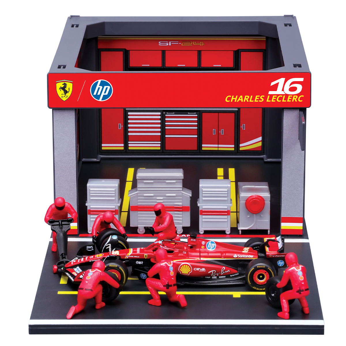 Ігровий набір Pit Pass Ferrari SF-24 Bburago з болідом та механіками 1:43 — превʼю 9