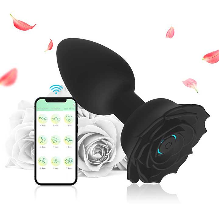 Анальна смарт пробка силіконова Smart Rose з 9 режимами 3,3 см Чорний