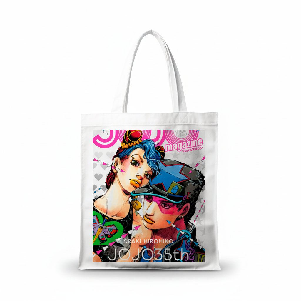 Сумка-шопер Неймовірні пригоди ДжоДжо JoJo s Bizarre Adventure 39x35 см біла з льону 11866 — превʼю 2