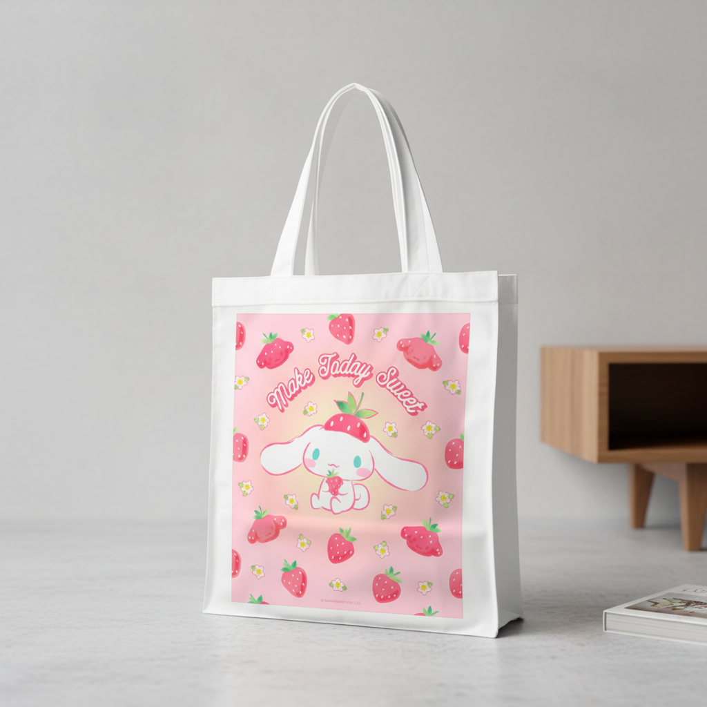 Сумка-шопер Привіт Кітті (Hello Kitty) - Циннаморолл біла з льону (25103) — превʼю 3