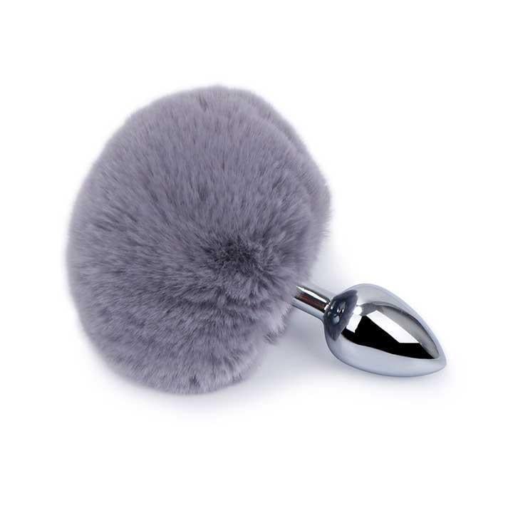 Анальна пробка класична металева з хвостиком 7,5 см BunnyTail Сіра