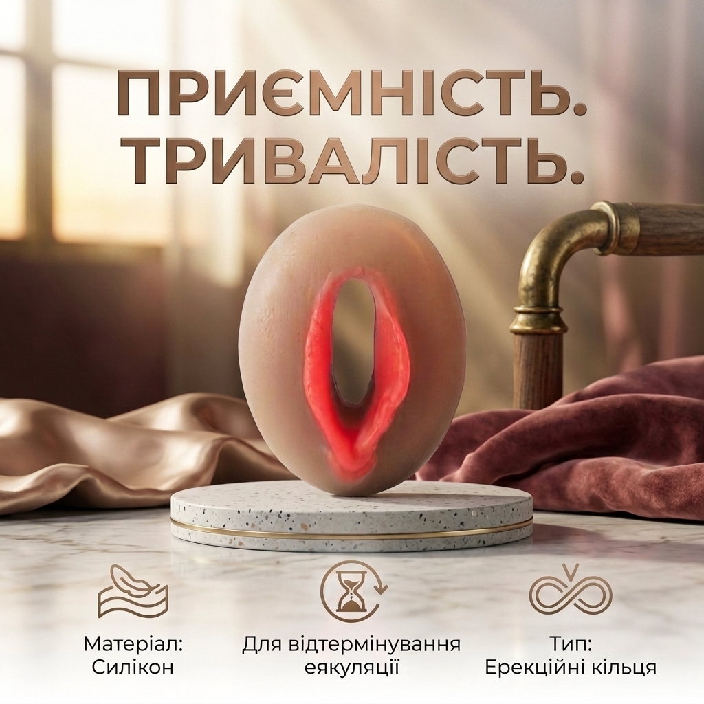 Ерекційне кільце з вібрацією силіконове для подовження члена Бежевий