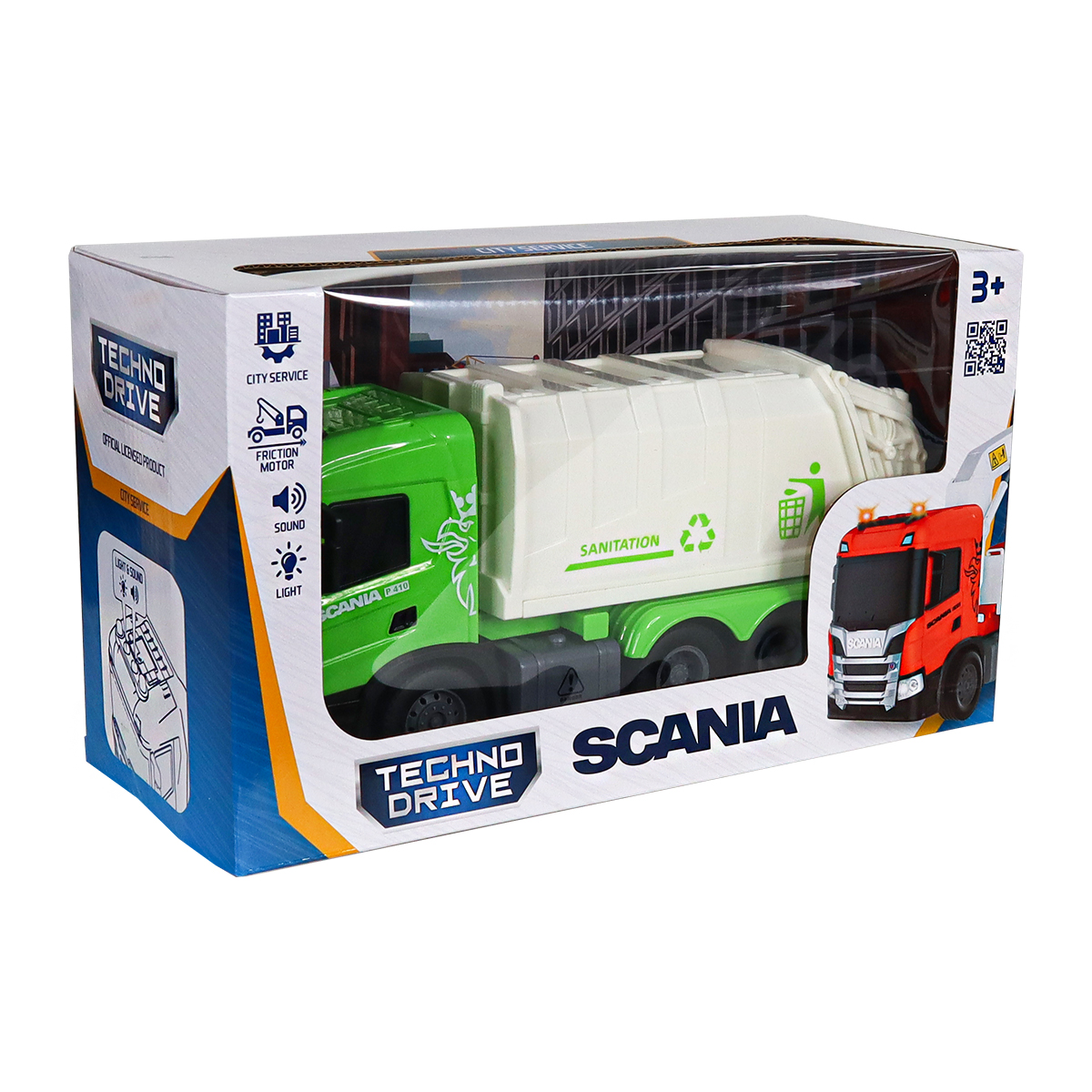 Автомодель TechnoDrive Big Truck Сміттєвоз Scania 28 см зі світлом та звуком — превʼю 5
