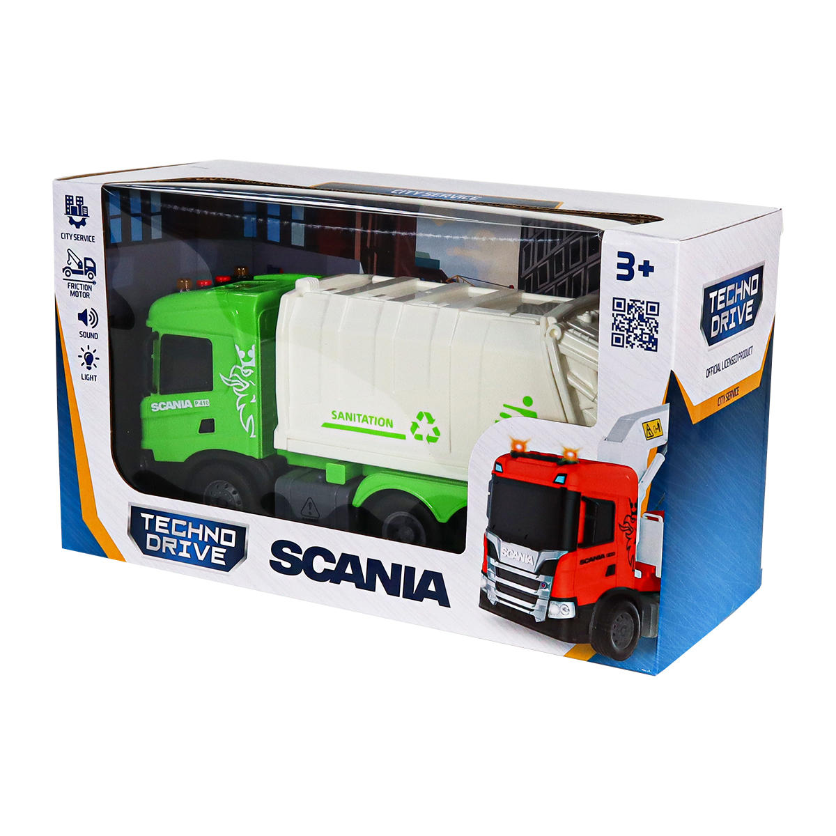 Автомодель TechnoDrive Big Truck Сміттєвоз Scania 28 см зі світлом та звуком — превʼю 3