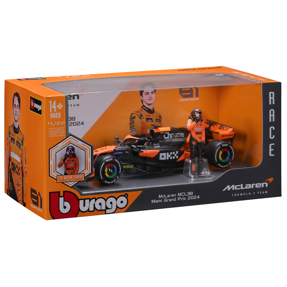 Автомодель Bburago McLaren MCL38 1:24 з фігуркою гонщика — превʼю 15