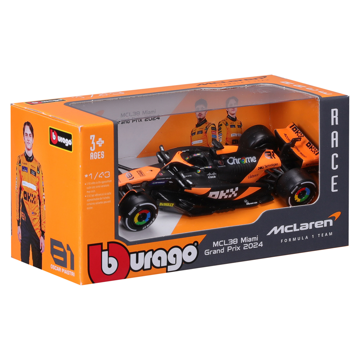 Автомодель Bburago McLaren F1 MCL38 2024 Чорно-помаранчева 1:43 — превʼю 18