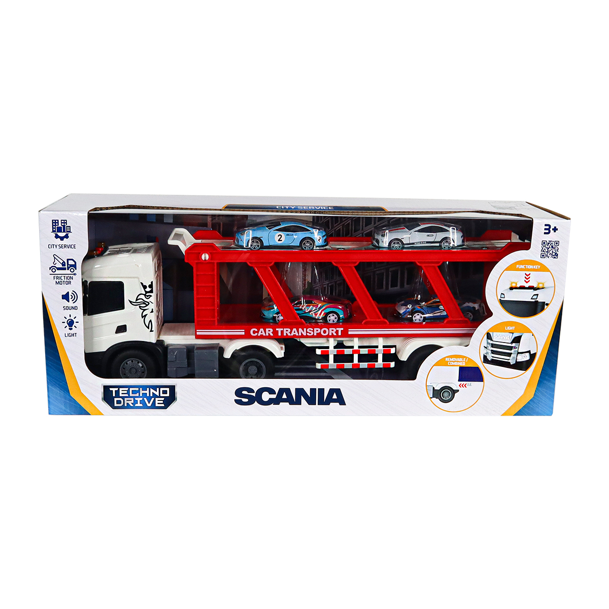 Ігровий набір Автоперевізник Scania TechnoDrive з 4 машинками світло звук 41 см — превʼю 18