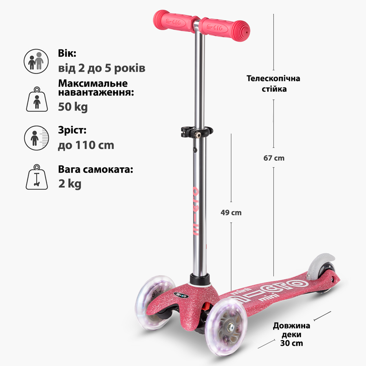 Самокат дитячий триколісний Micro Mini Deluxe Fairy Glitter LED Рожевий — превʼю 16