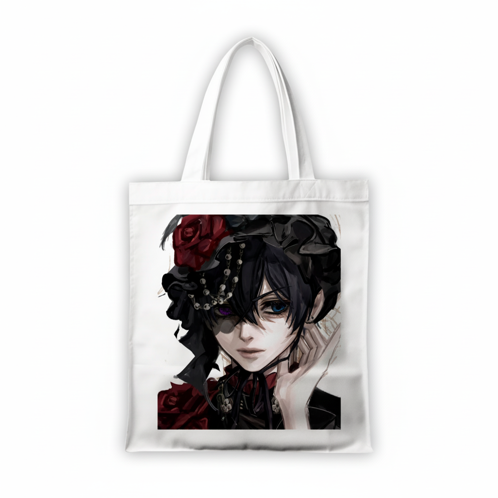 Сумка-шопер Темний дворецький Black Butler Сіель Фантомхайв 39x35 см біла з льону 6548 — превʼю 2