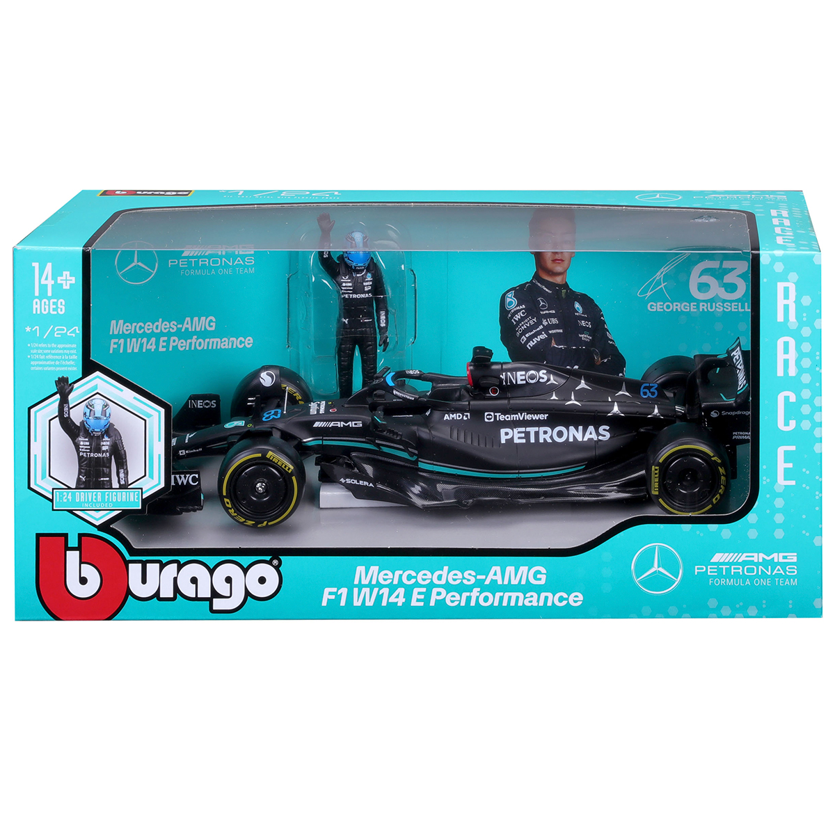 Автомодель Bburago Mercedes-AMG F1 W14 E Performance 1:24 з фігуркою Чорна — превʼю 15