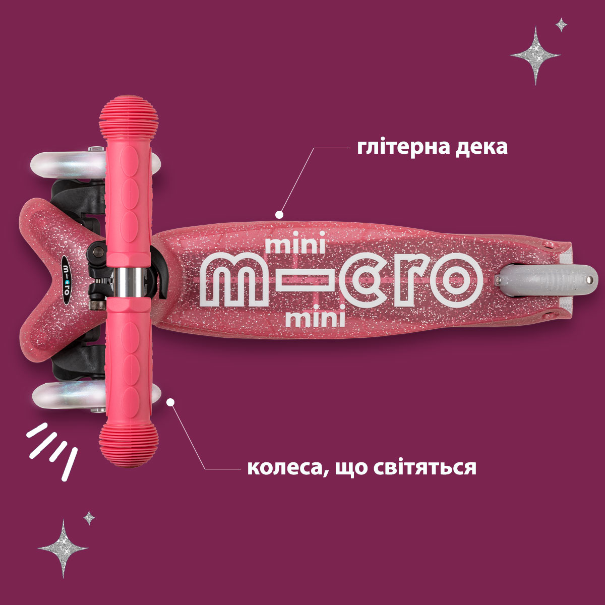 Самокат дитячий триколісний Micro Mini Deluxe Fairy Glitter LED Рожевий — превʼю 22
