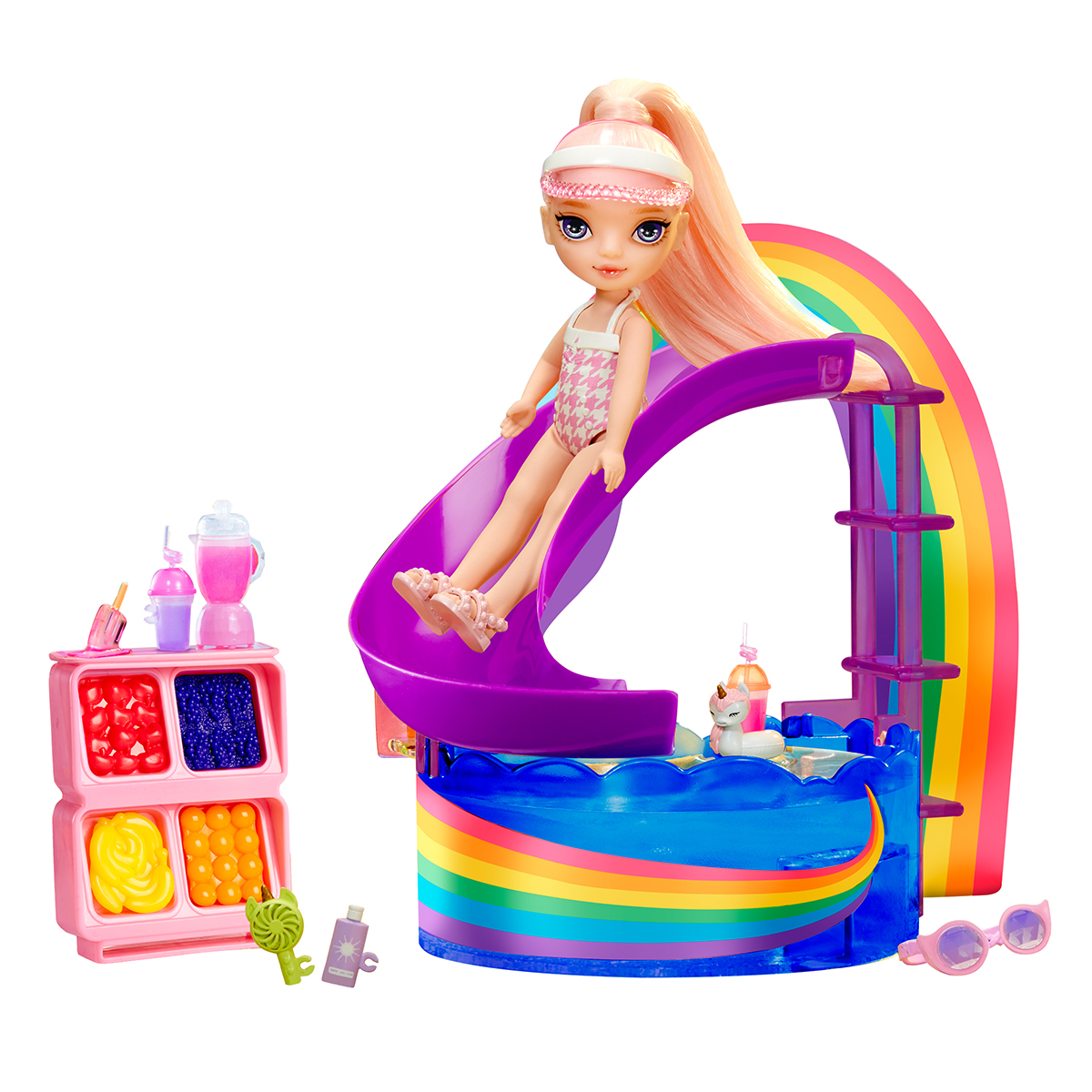 Ігровий набір Rainbow High Littles Веселкове свято в басейні з лялькою Блаш 15 см — превʼю 19
