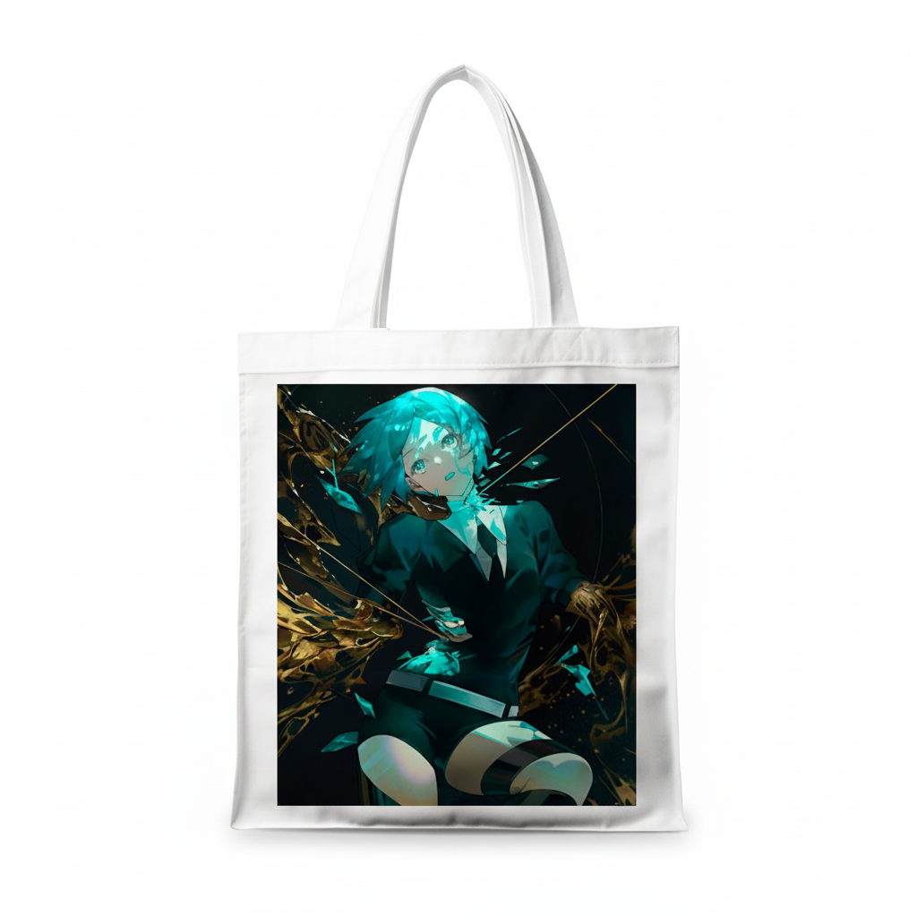 Сумка-шопер Країна Блискучих Land of the Lustrous Фосфофіліт 39x35 см біла з габардину 26778 — превʼю 2
