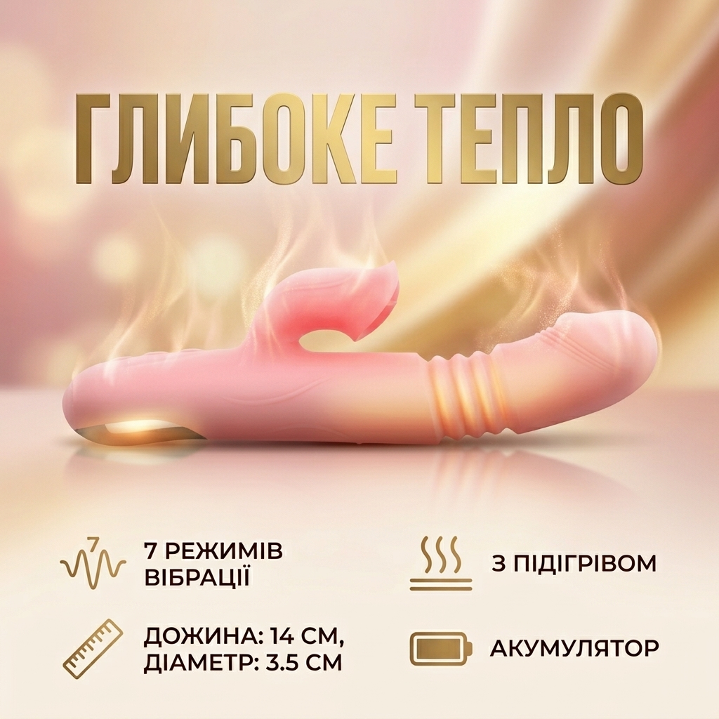 Вагінальний вібратор з підігрівом Pretty Love кролик 14 см силіконовий Рожевий