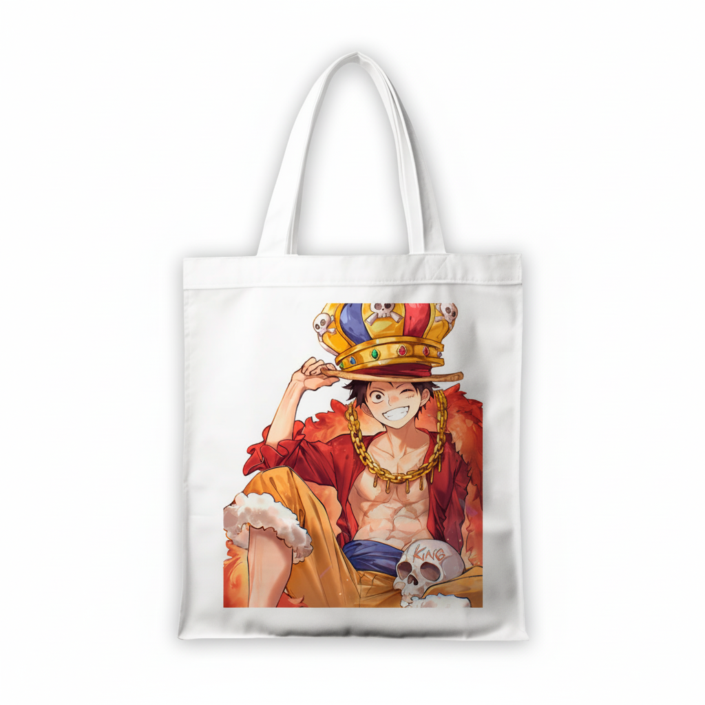 Сумка-шопер Ван Піс One Piece Монкі Д. Луффі 39x35 см біла з льону 6655 — превʼю 2