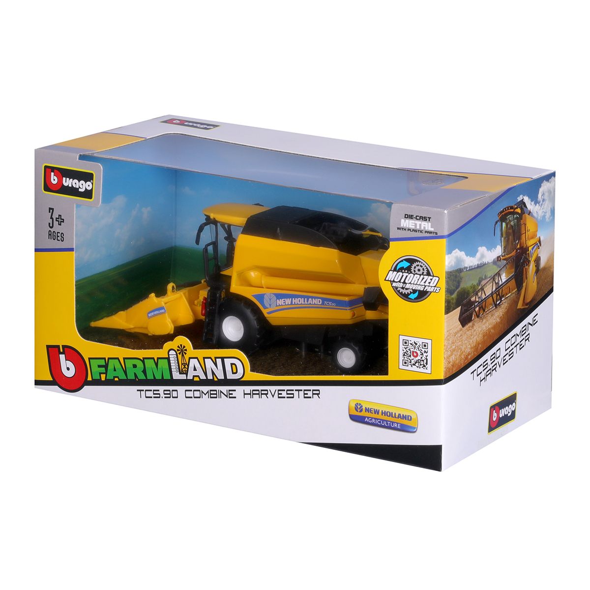 Автомодель Bburago New Holland TC5.90 зернозбиральний комбайн з жаткою 18 см Жовто-чорний — превʼю 16