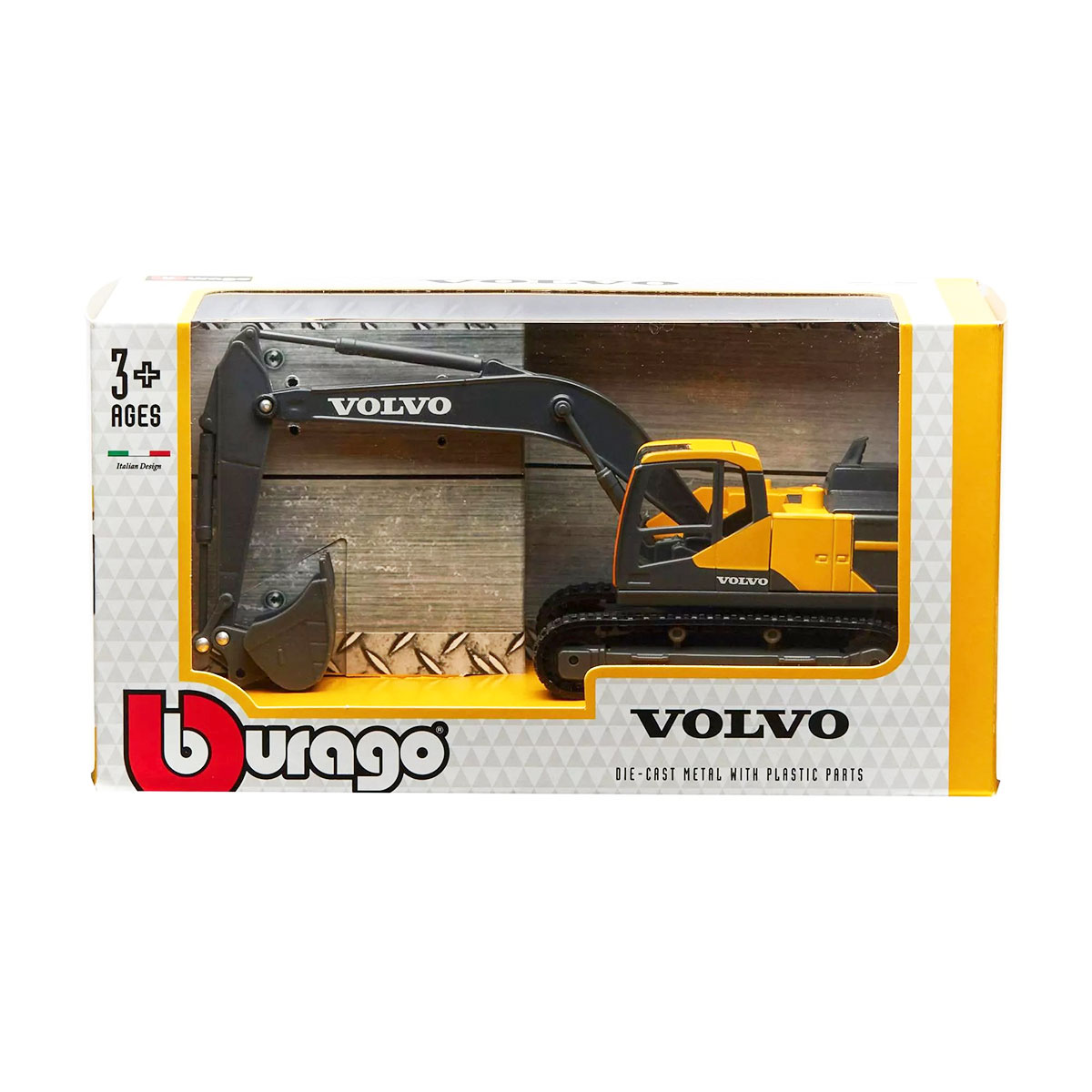 Екскаватор Bburago Volvo EC220E 1:50 металевий гусеничний Жовто-чорний — превʼю 17