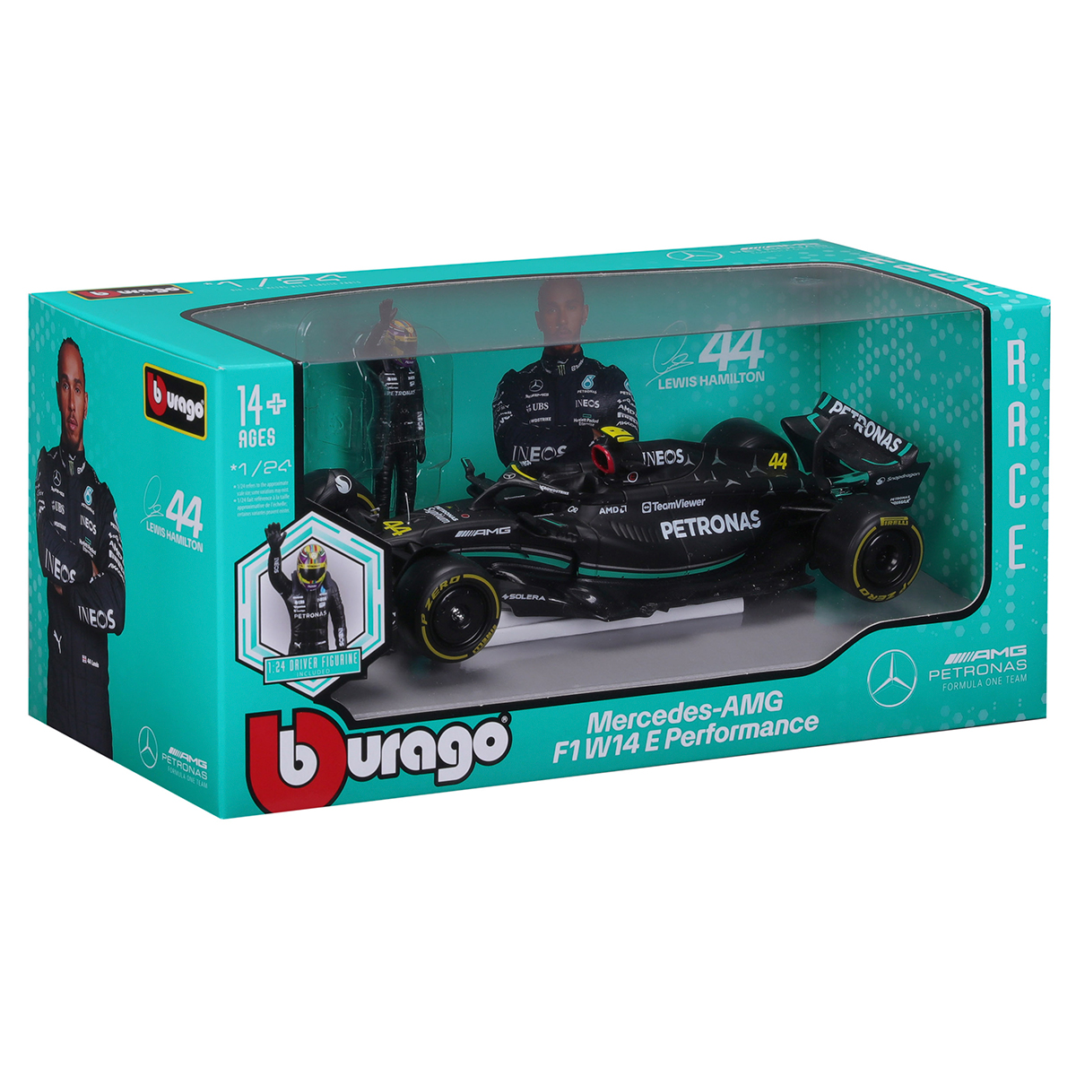 Автомодель Bburago Mercedes-AMG F1 W14 E Performance 1:24 з фігуркою Чорна — превʼю 20