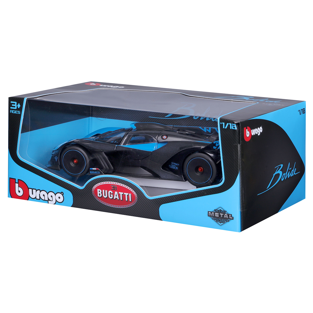 Автомодель Bburago Bugatti Bolide 1:18 металева Чорно-синя — превʼю 16