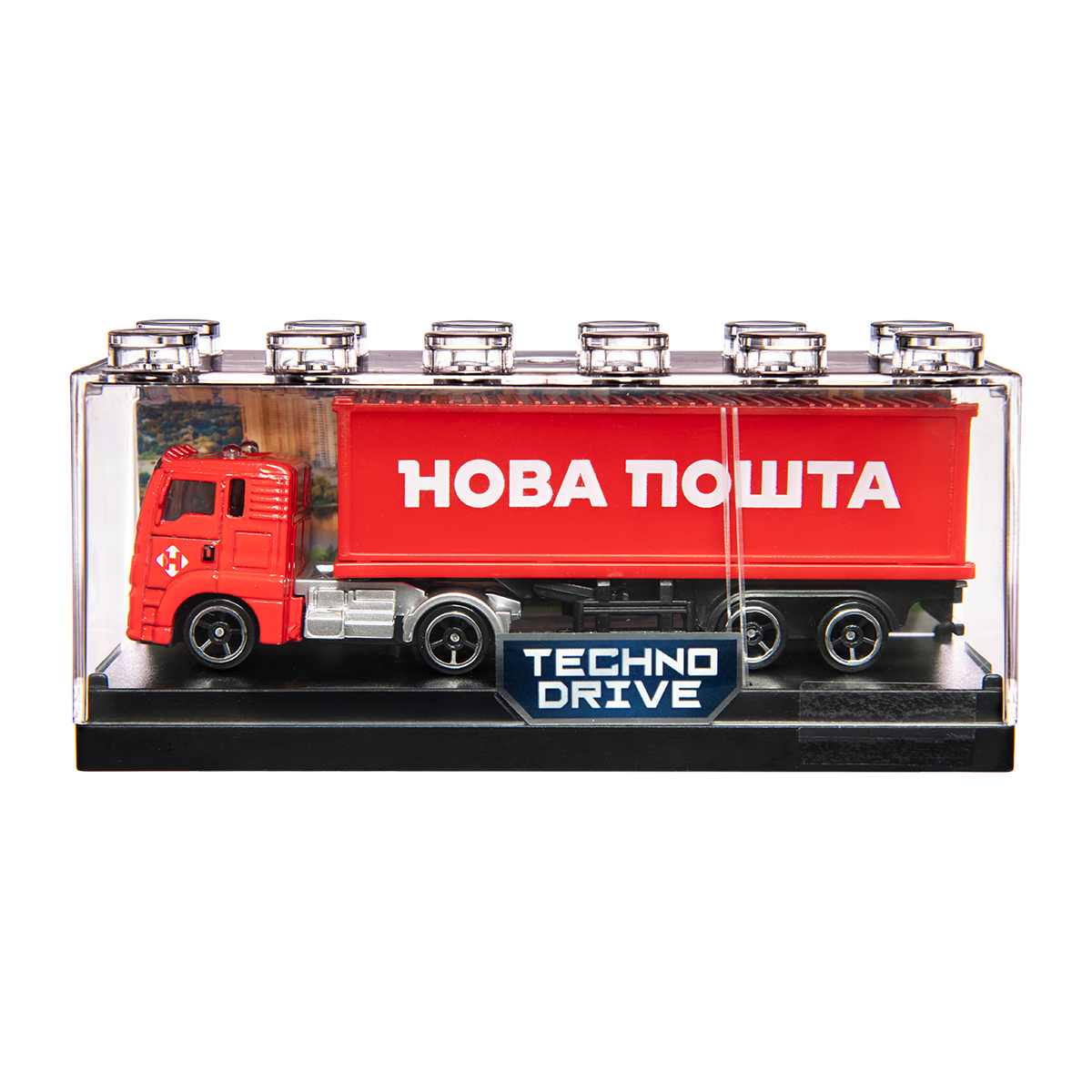 Фура Нова Пошта іграшкова Techno Drive 1:64 металева з дверима — превʼю 17