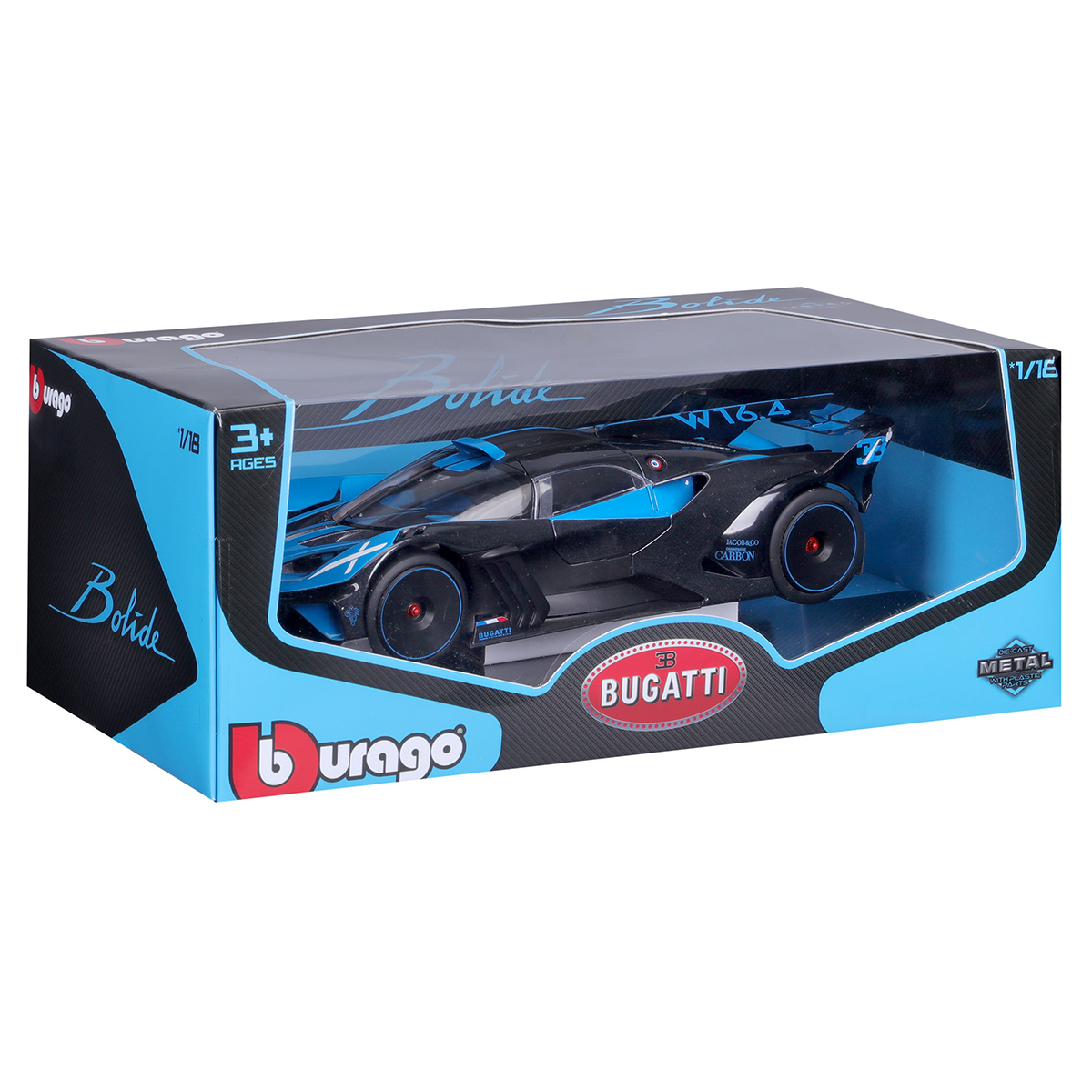 Автомодель Bburago Bugatti Bolide 1:18 металева Чорно-синя — превʼю 18