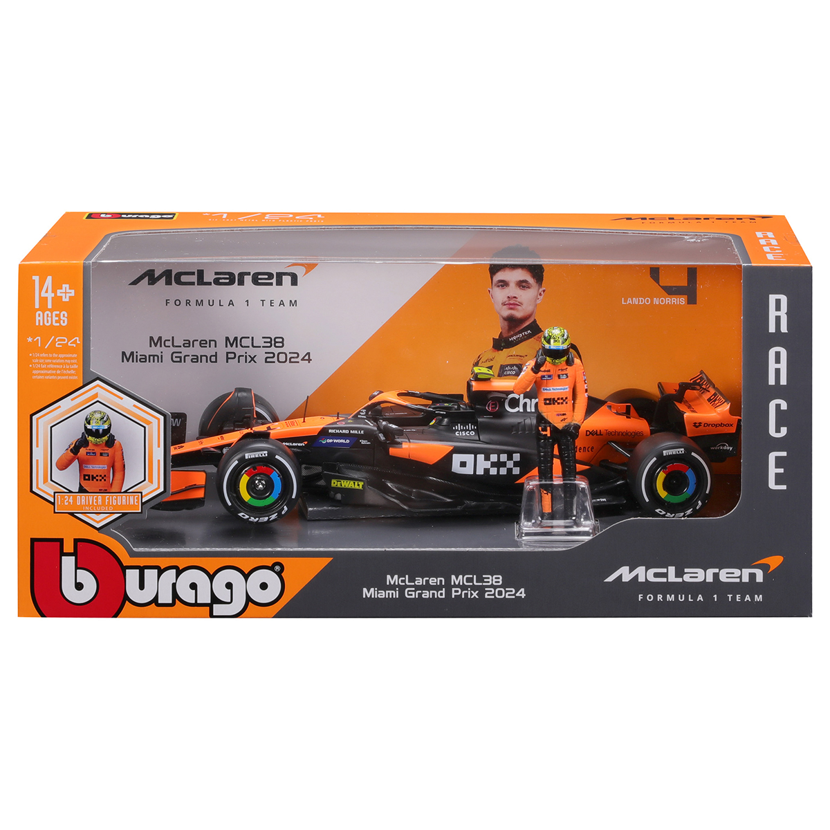 Автомодель Bburago McLaren MCL38 1:24 з фігуркою гонщика — превʼю 20