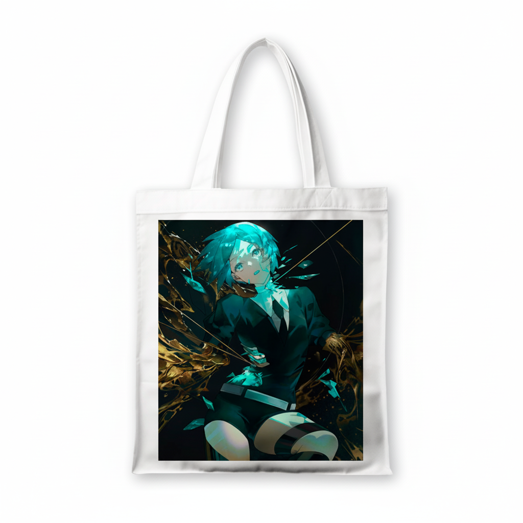 Сумка-шопер Країна Блискучих Land of the Lustrous Фосфофіліт 39x35 см біла з льону 26780 — превʼю 2