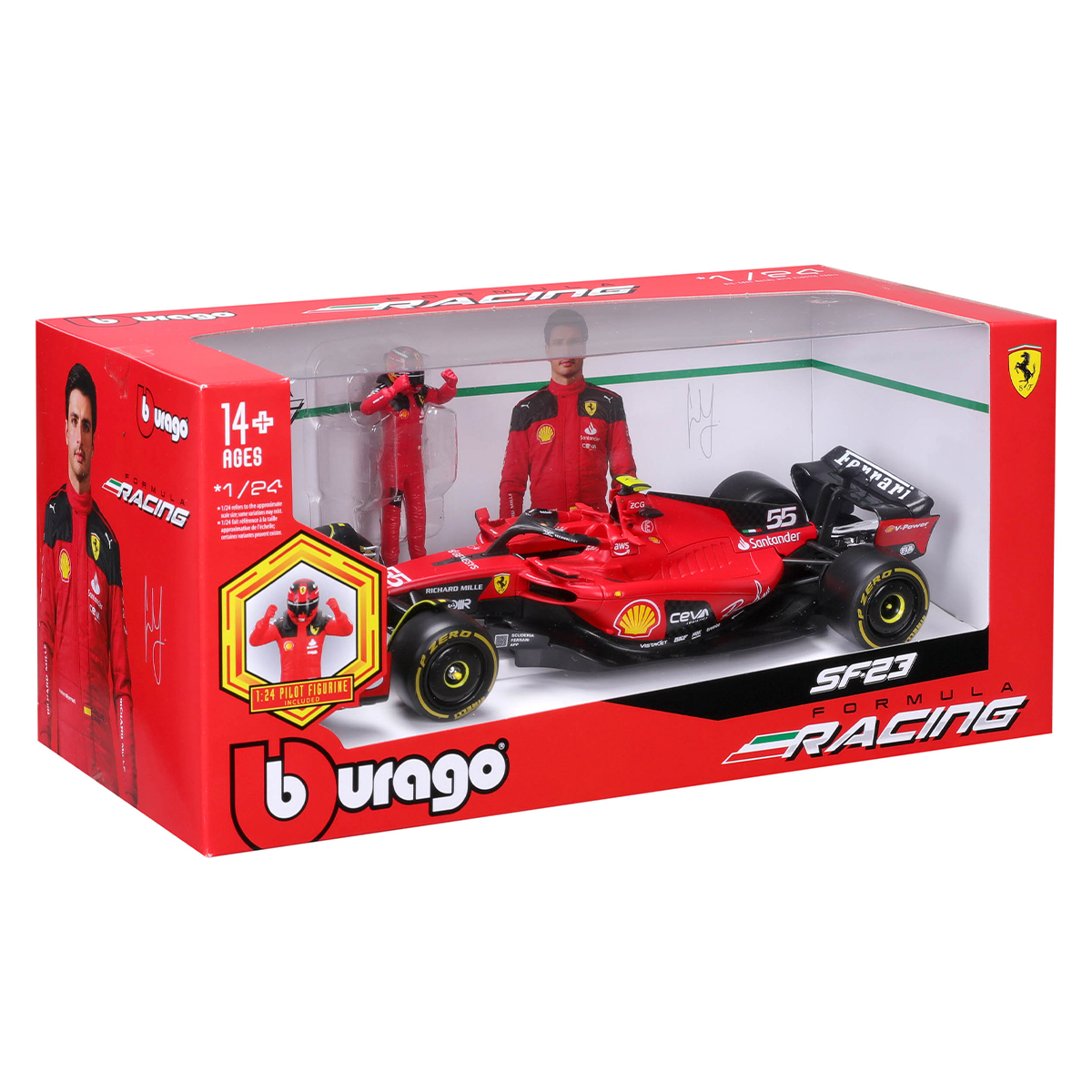 Автомодель Bburago Ferrari SF-23 з фігуркою гонщика 1:24 Червона — превʼю 14