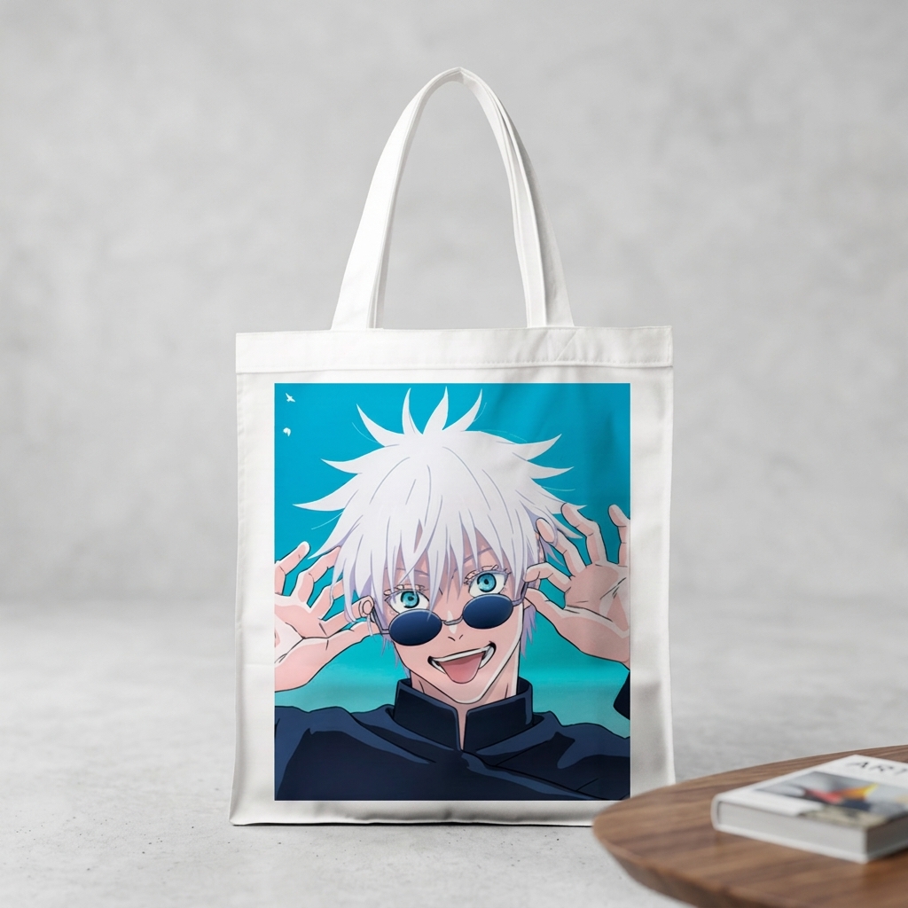 Сумка-шопер Магічна битва (Jujutsu Kaisen) - Сатору Годжо біла з габардину (17312) — превʼю 3