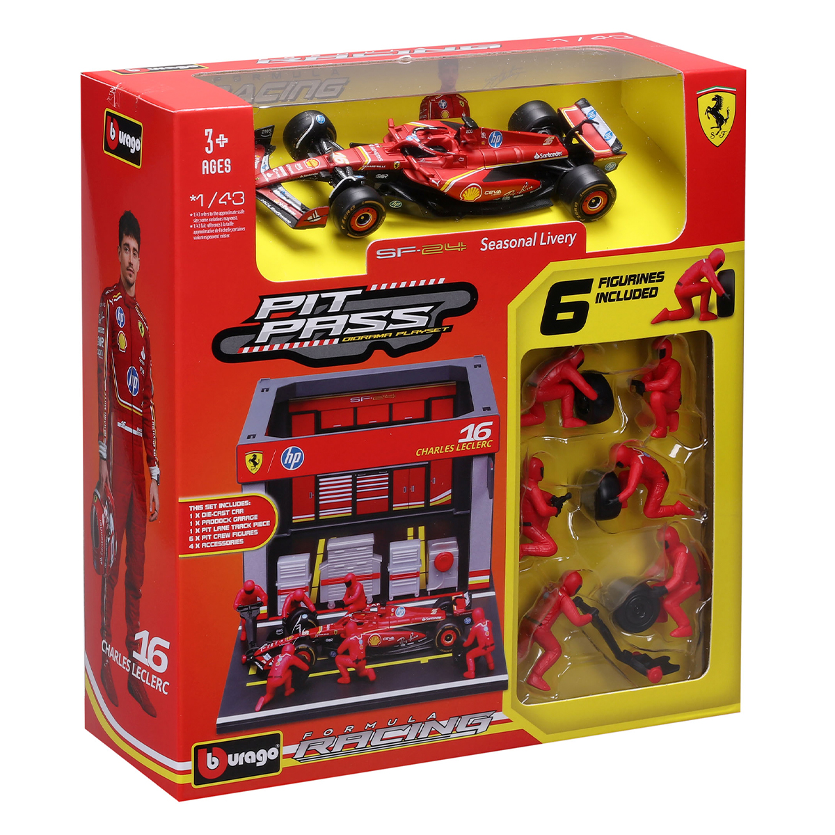Ігровий набір Pit Pass Ferrari SF-24 Bburago з болідом та механіками 1:43 — превʼю 12