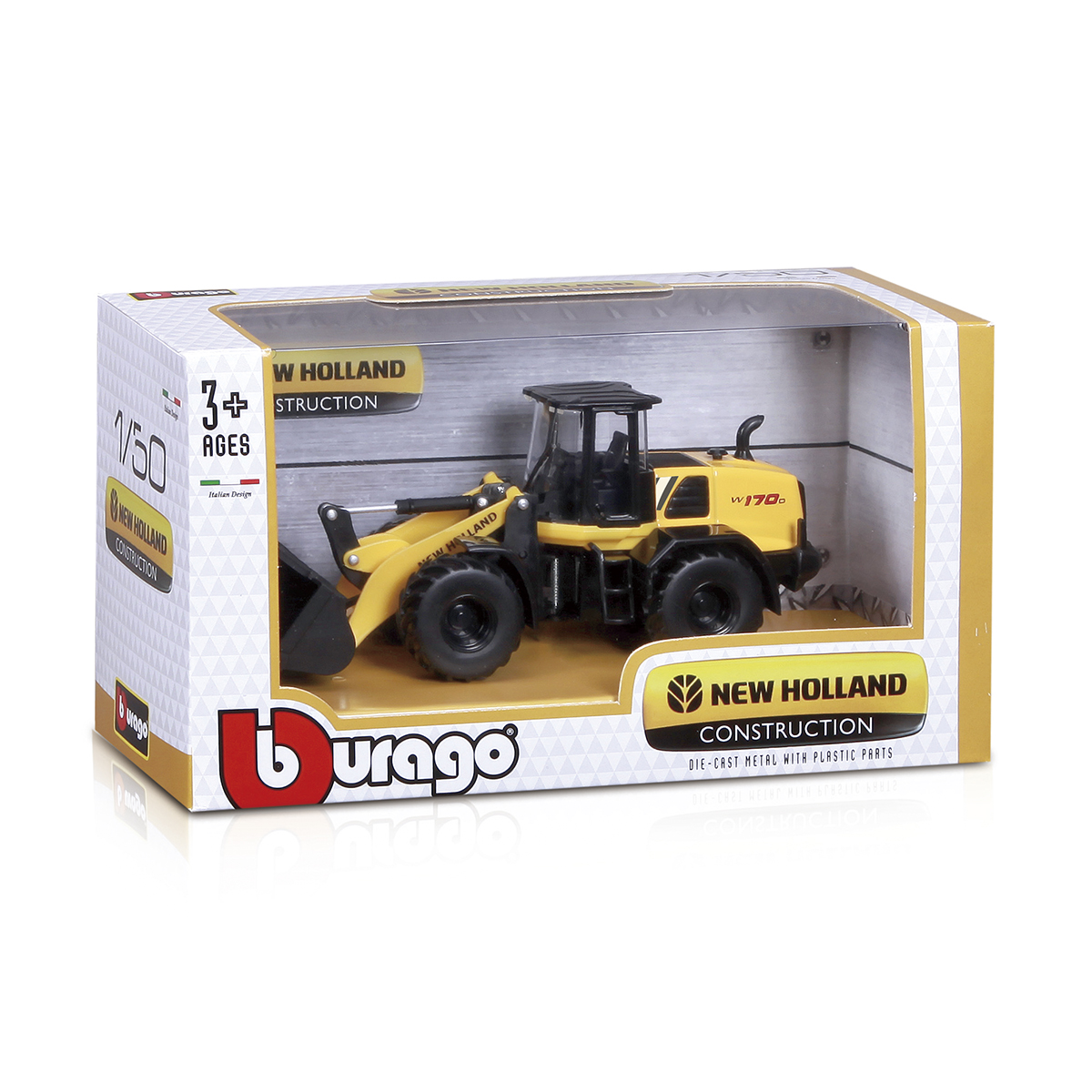 Автомодель Bburago Екскаватор New Holland W170D 1:50 Жовто-чорний — превʼю 6