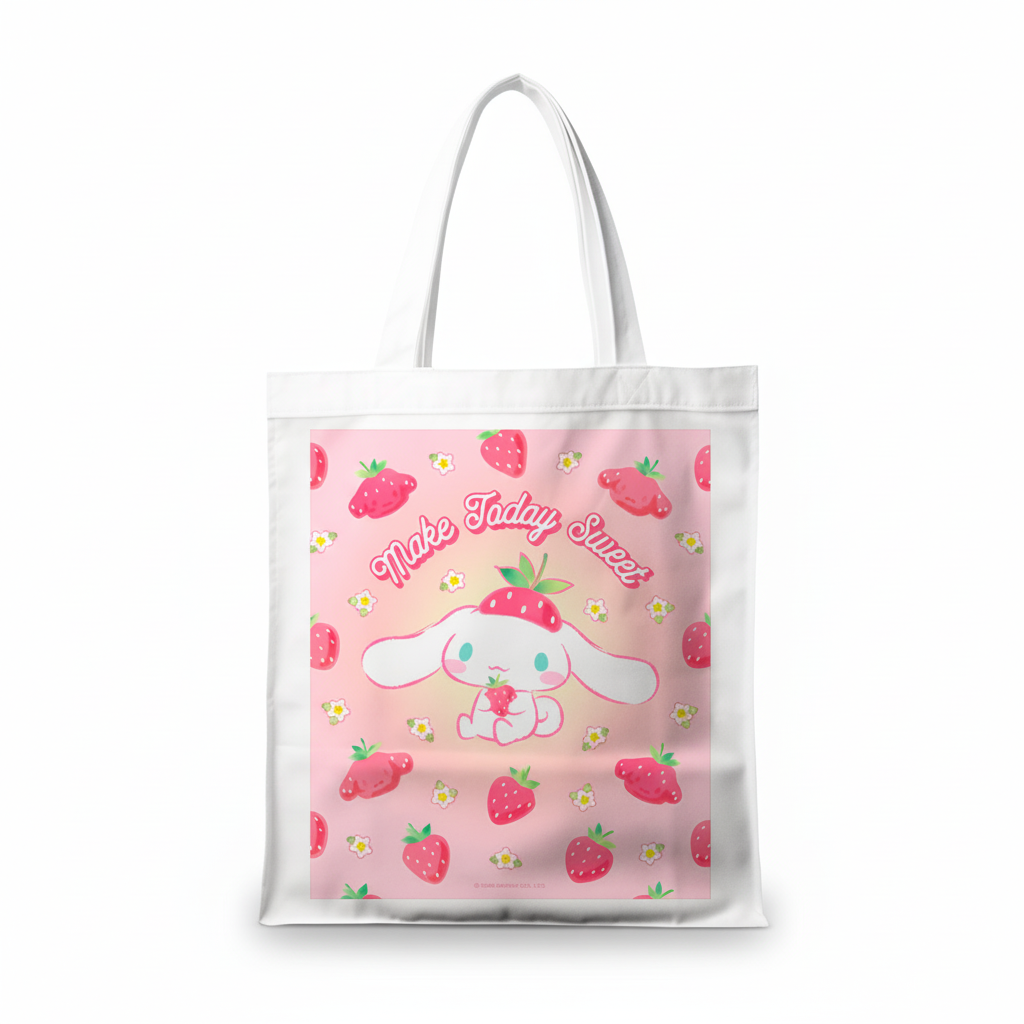 Сумка-шопер Привіт Кітті (Hello Kitty) - Циннаморолл біла з льону (25103) — превʼю 4