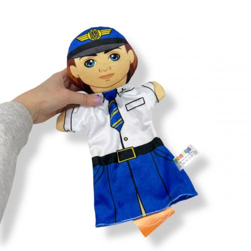Лялька на руку Пілот Копиця мʼяка іграшка для рольових ігор 32 см Біло-синя — превʼю 2
