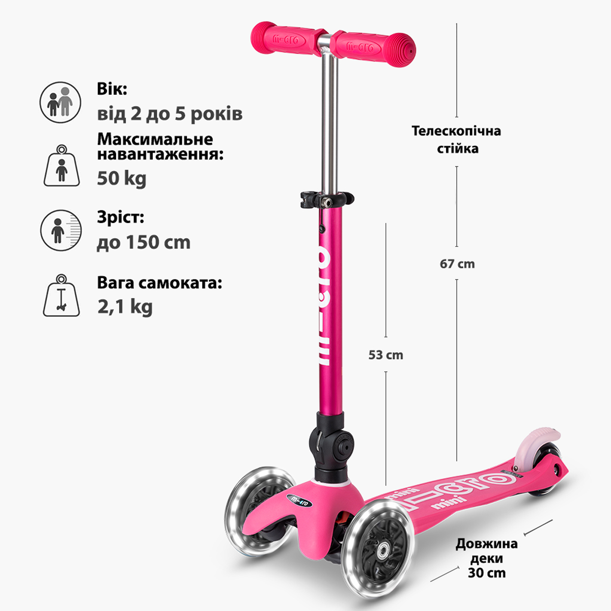 Самокат складаний дитячий MICRO Mini Deluxe Foldable LED з підсвіткою Рожевий — превʼю 13