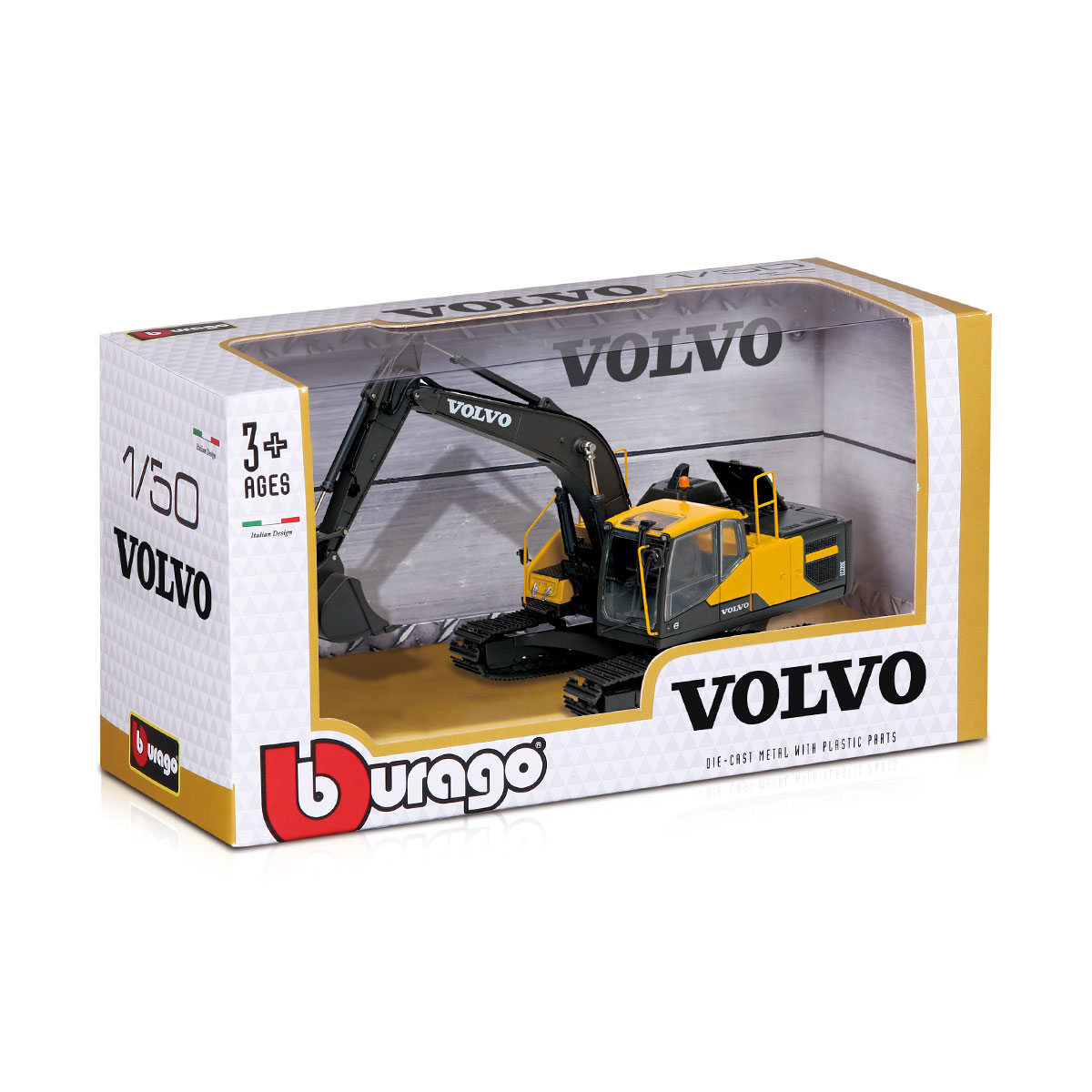 Екскаватор Bburago Volvo EC220E 1:50 металевий гусеничний Жовто-чорний — превʼю 18
