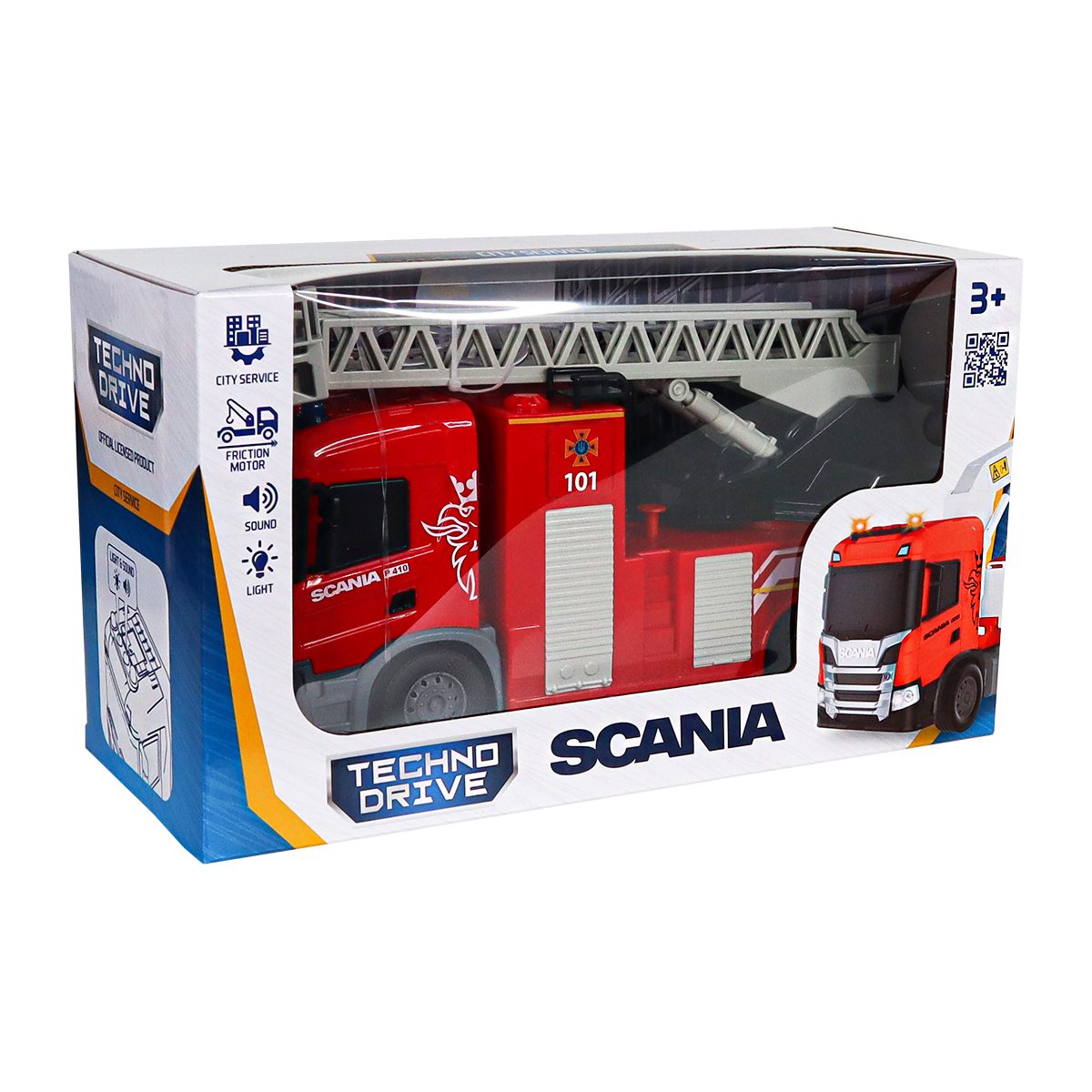 Пожежна машина Scania Techno Drive 31 см зі світлом звуком та функцією води — превʼю 19