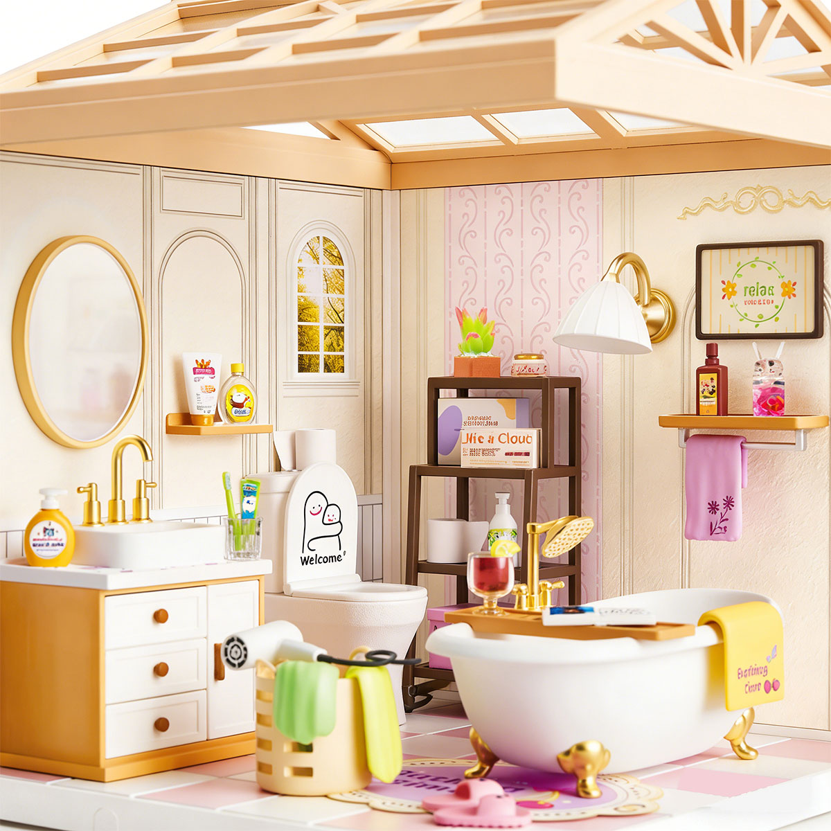Конструктор-румбокс Mini House Ванна кімната 16,5х16,5х19,5 см з підсвіткою USB — превʼю 5