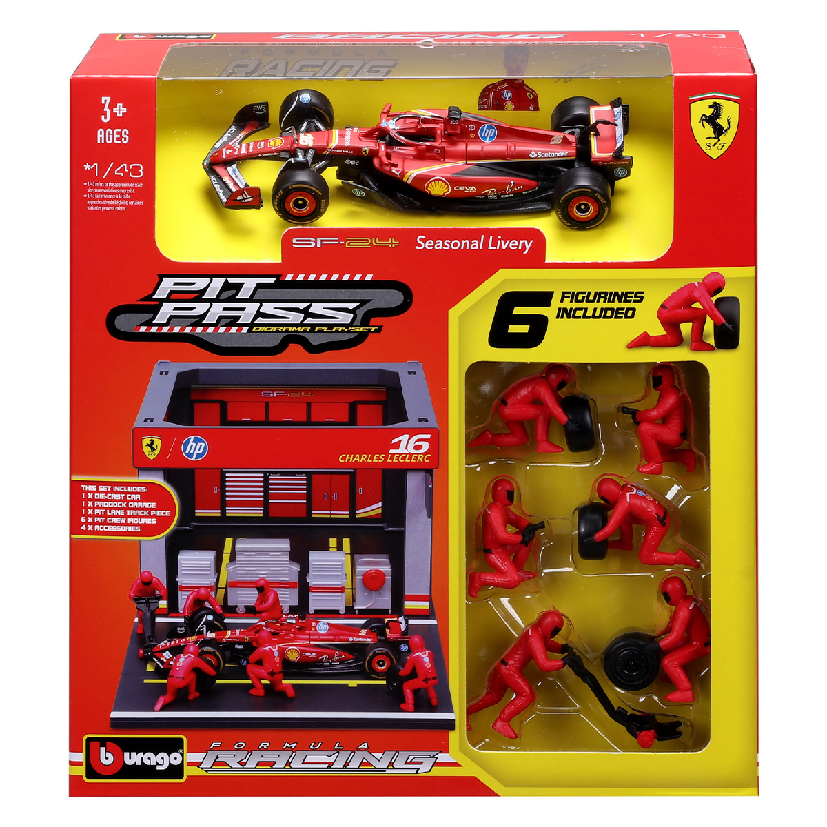 Ігровий набір Pit Pass Ferrari SF-24 Bburago з болідом та механіками 1:43 — превʼю 7