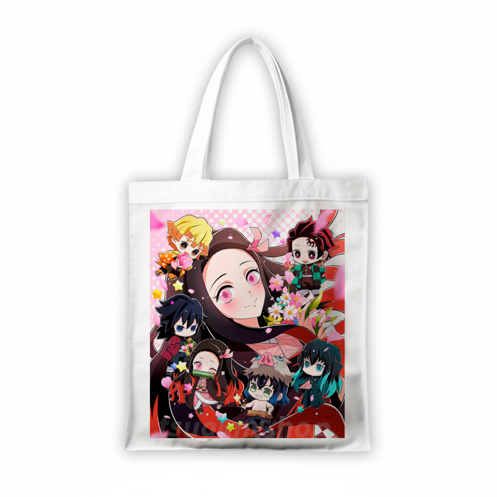 Сумка-шопер Клинок який знищує демонів (Demon Slayer: Kimetsu no Yaiba) біла з габардину (17248) — превʼю 4