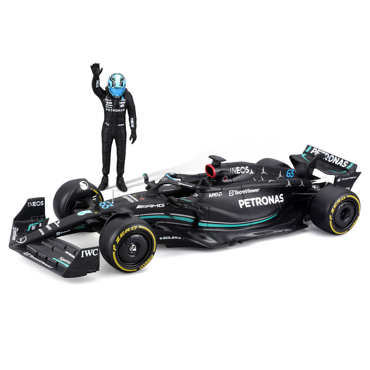 Автомодель Bburago Mercedes-AMG F1 W14 E Performance 1:24 з фігуркою Чорна — превʼю 21