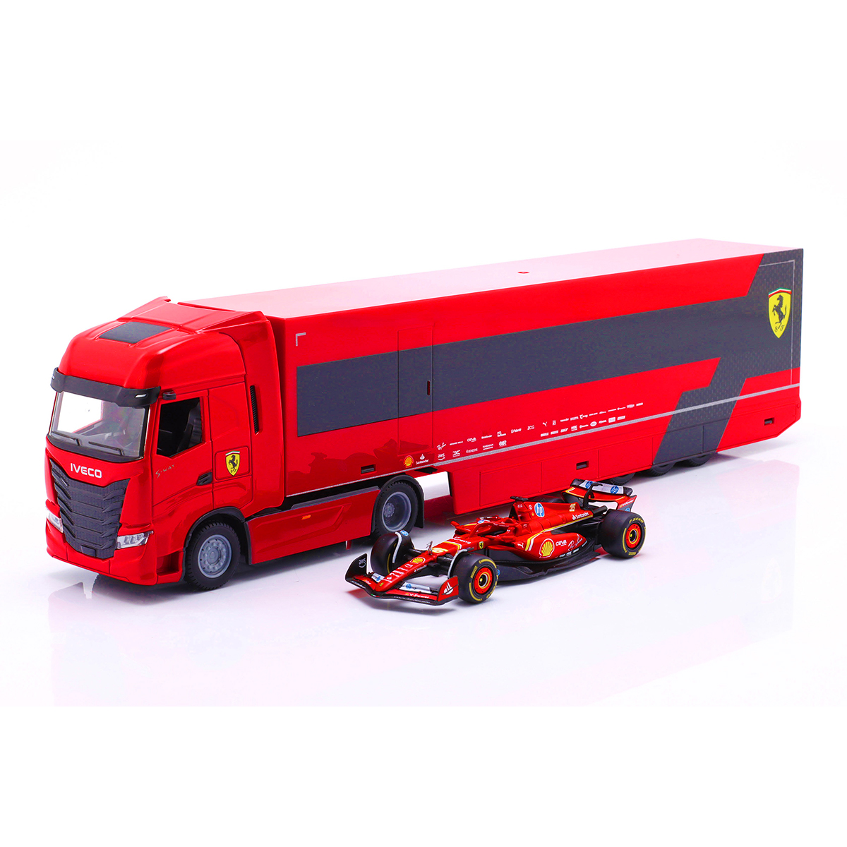 Ігровий набір Bburago Вантажівка-тягач Iveco S-Way та болід Ferrari SF-24 1:43 Червоний — превʼю 2